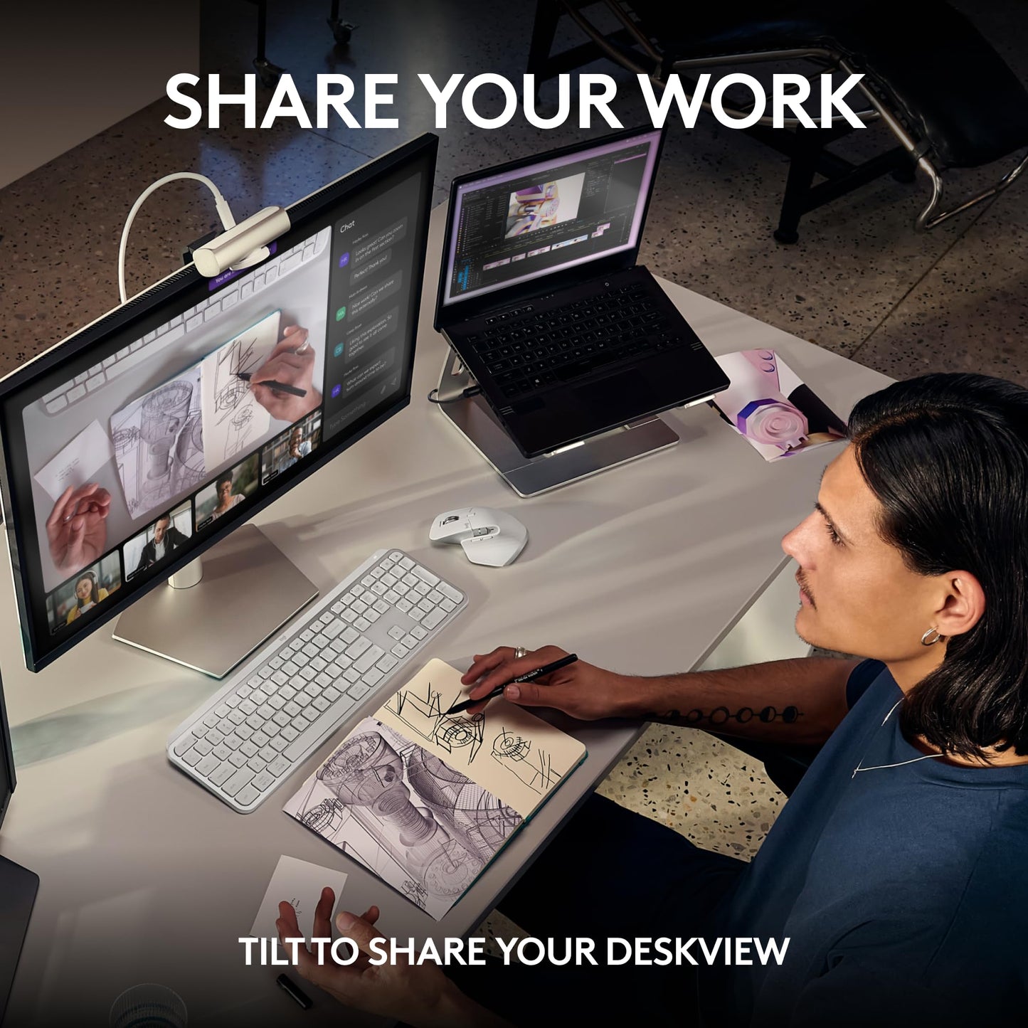 Logitech MX Brio Ultra HD 4K Collaboration and Streaming Webcam with Free Adobe Subscription, 1080p at 60 FPS, Dual Noise Reducing Mics, Show Mode, USB-C, Webcam Cover