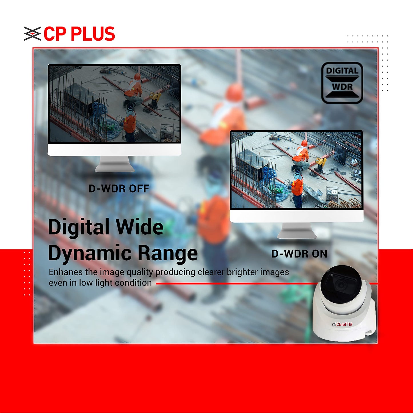 CP PLUS 5MP IR Dome Camera | 3.6mm Fixed Lens up to 20 M IR Distance | Max. 25fps@5MP (16:9 Video Output), White - CP-USC-DC51PL2-V3