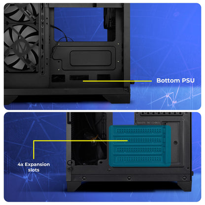 ZEBRONICS Mercury Premium Gaming Chassis with Support for mATX | Mini ITX | 240mm AIO, Dual Chamber Design, Infinity Ring ARGB Fan, Wraparound Tempered Glass (Black)