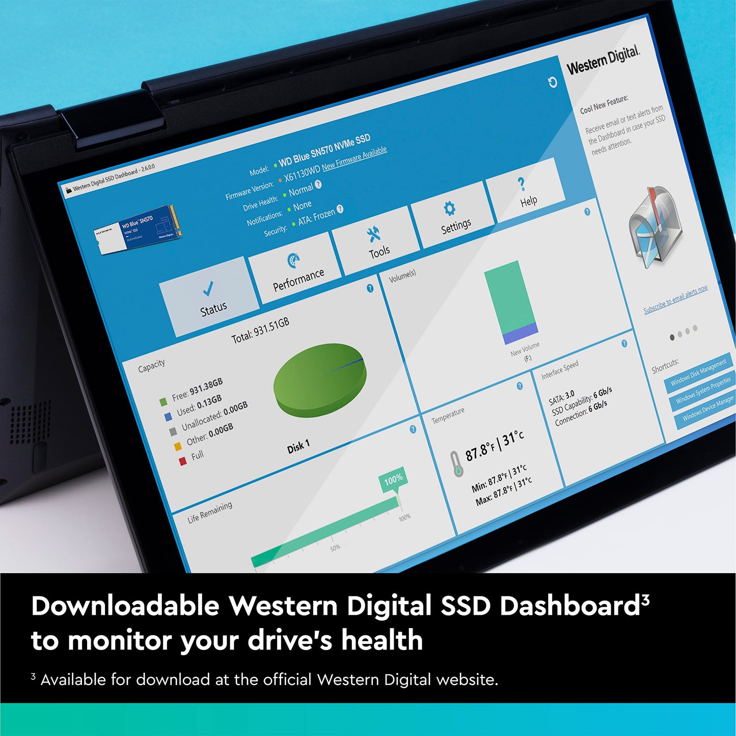 Western Digital WD Blue SN580 NVMe 1TB, Upto 4150MB/s, 5 Y Warranty, PCIe Gen 4 NVMe M.2 (2280), Internal Solid State Drive (SSD) (WDS100T3B0E)