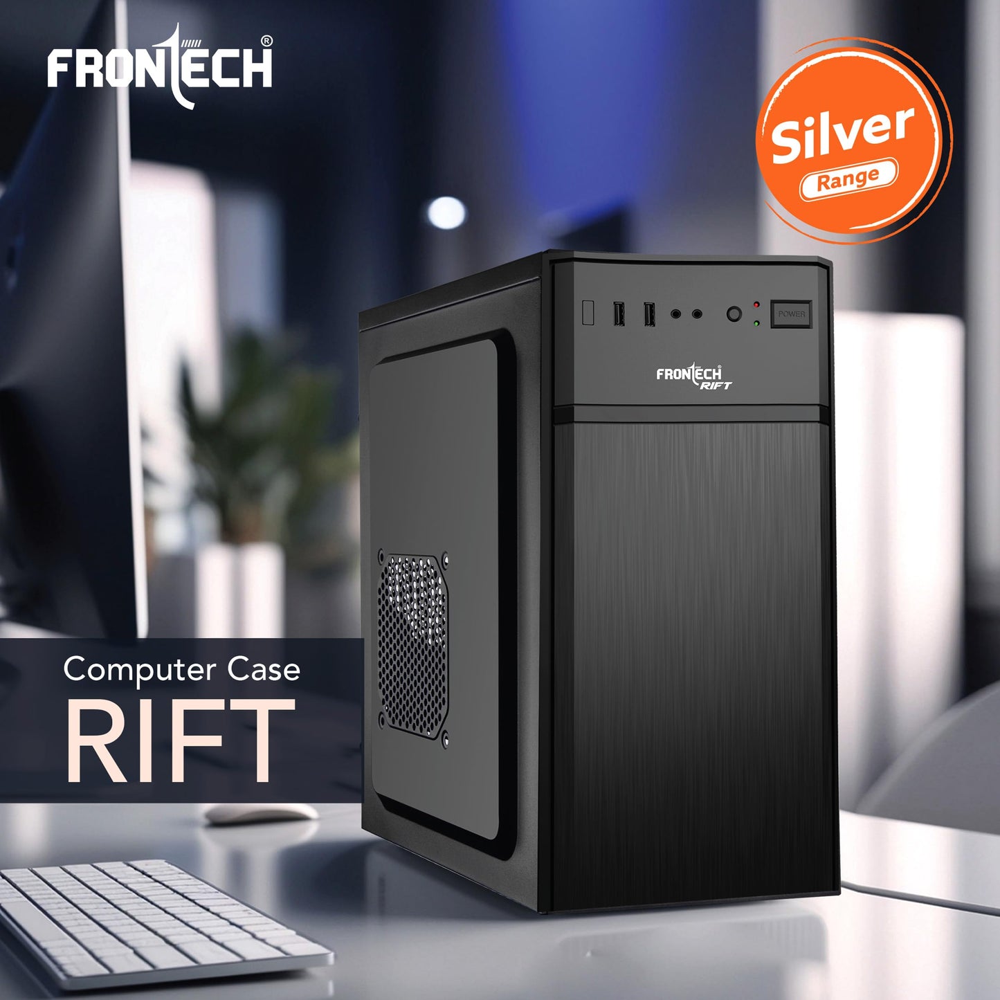 FRONTECH FLINT Silver Series Cabinet/Computer Case with HD Audio | ATX/Mini ATX Compatible | 2 Front USB - 2.0 | Ideal for Home/Office/Gaming (FT-4277, Black)