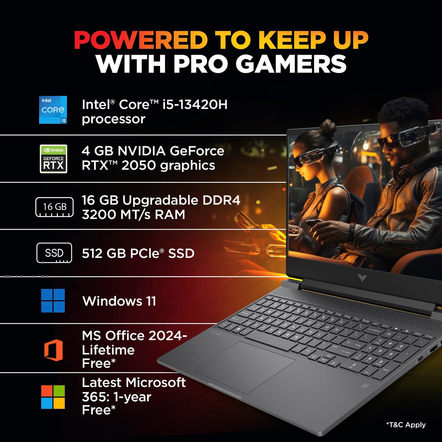 HP Victus, 13th Gen Intel Core i5-13420H, RTX 2050, Upgrade(Upto 32GB) 16GB DDR4, 512GB SSD, FHD, 144Hz, IPS, 300 nits, 15.6'' Gaming Laptop