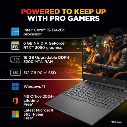 HP Victus, 13th Gen Intel Core i5-13420H, 6GB RTX 3050,16GB DDR4 Upgrade (Upto 32GB) 512GB SSD, FHD,144Hz,300 nits,IPS, 15.6''/39.6cm, Win11, M365* Office24, Mica Silver,2.3kg, fa2700TX, Gaming Laptop