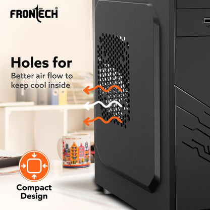 FRONTECH FLINT Silver Series Cabinet/Computer Case with HD Audio | ATX/Mini ATX Compatible | 2 Front USB - 2.0 | Ideal for Home/Office/Gaming (FT-4277, Black)