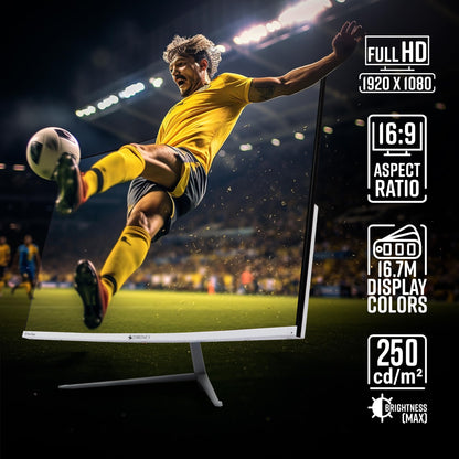 ZEBRONICS AC32FHD LED Monitor, 32 inch (81.28cm), 250 nits, 75hz, 1800R Curved wide screen, FHD, 1080p, Wall Mountable, VGA, HDMI, Ultra Slim Bezel, Metal stand, Built-in Speakers