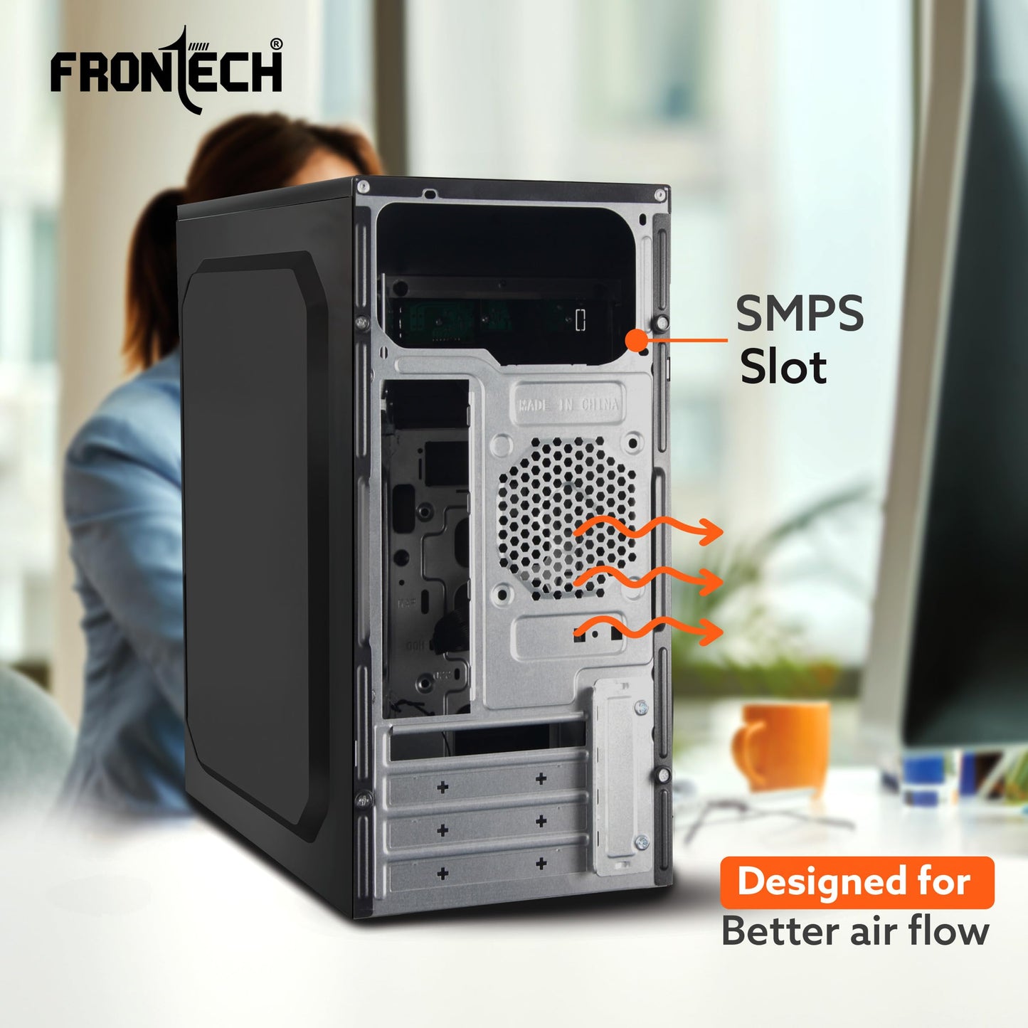 FRONTECH FLINT Silver Series Cabinet/Computer Case with HD Audio | ATX/Mini ATX Compatible | 2 Front USB - 2.0 | Ideal for Home/Office/Gaming (FT-4277, Black)