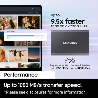 Samsung T7 1TB Up to 1,050MB/s USB 3.2 Gen 2 (10Gbps, Type-C) External Solid State Drive (Portable SSD) Grey(MU-PC1T0T)