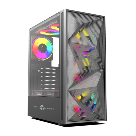 Circle ELEGANTOR M1 Mid-Tower Case | Gaming Cabinet - Black | Support Micro-ATX, ITX | Pre- Installed 3 x 120mm Front and 1 x 120mm Rear ARGB Fans Cabinet (Black)