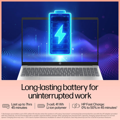 HP 15, 13th Gen Intel Core i5-1334U Laptop (16GB DDR4,512GB SSD) Anti-Glare, Micro-Edge,15.6''/39.6cm, FHD, Win11,M365,Office24, Silver,1.59kg, Iris Xe Graphics,FHD Camera w/Privacy Shutter, fd0577TU