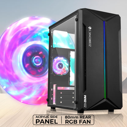 Zebronics ZEB-CRONUS Premium Gaming Cabinet with Mirror Finish Tempered Glass On Front,Tempered Glass On Side & 4 x120mm Rainbow Double Ring LED Fans