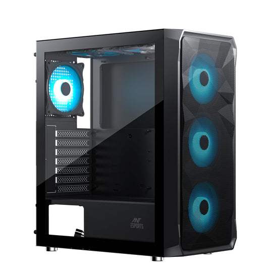 Ant Esports ICE- 112 Mid- Tower Computer Case/Gaming Cabinet - Black | Support ATX, Micro-ATX, ITX | Pre-Installed 3 Front Fans & 1 Rear Fan