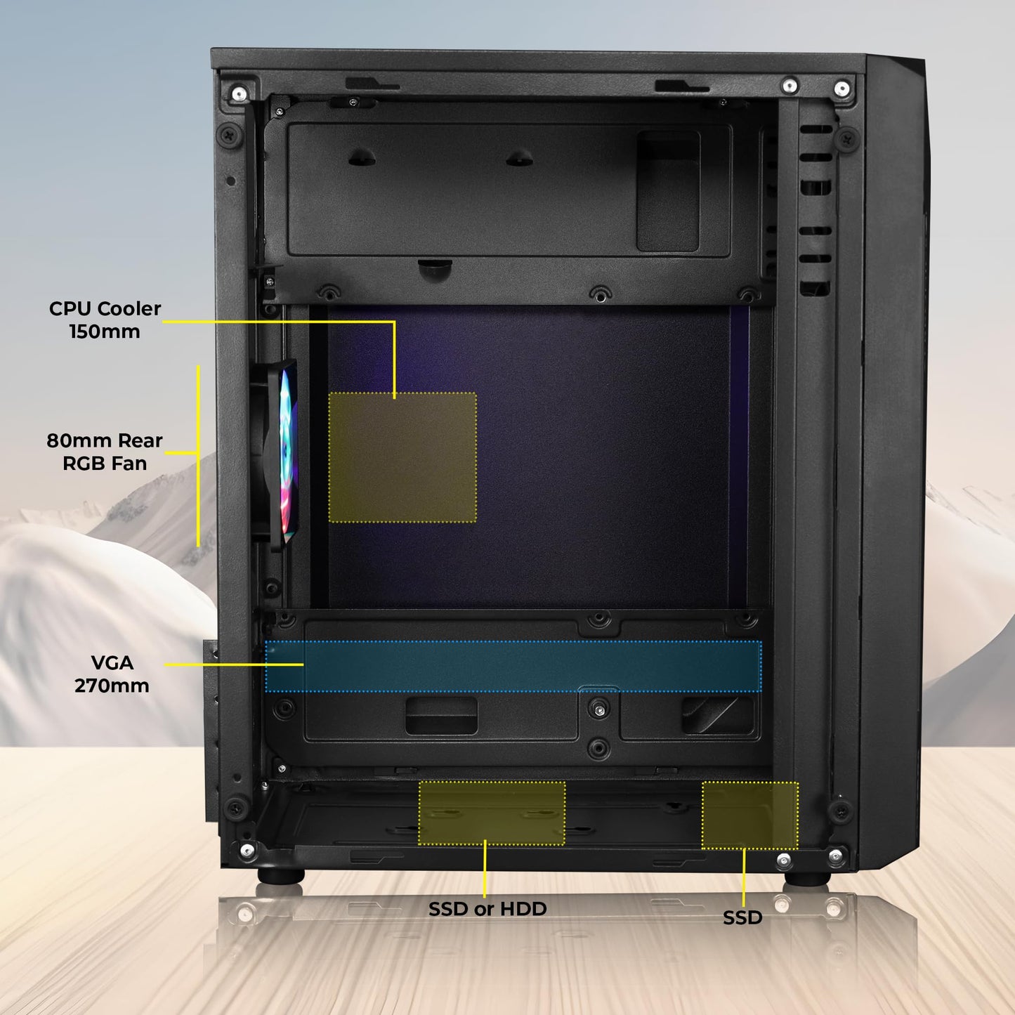 Zebronics ZEB-CRONUS Premium Gaming Cabinet with Mirror Finish Tempered Glass On Front,Tempered Glass On Side & 4 x120mm Rainbow Double Ring LED Fans