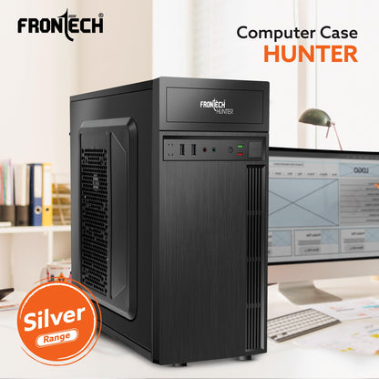 FRONTECH FLINT Silver Series Cabinet/Computer Case with HD Audio | ATX/Mini ATX Compatible | 2 Front USB - 2.0 | Ideal for Home/Office/Gaming (FT-4277, Black)