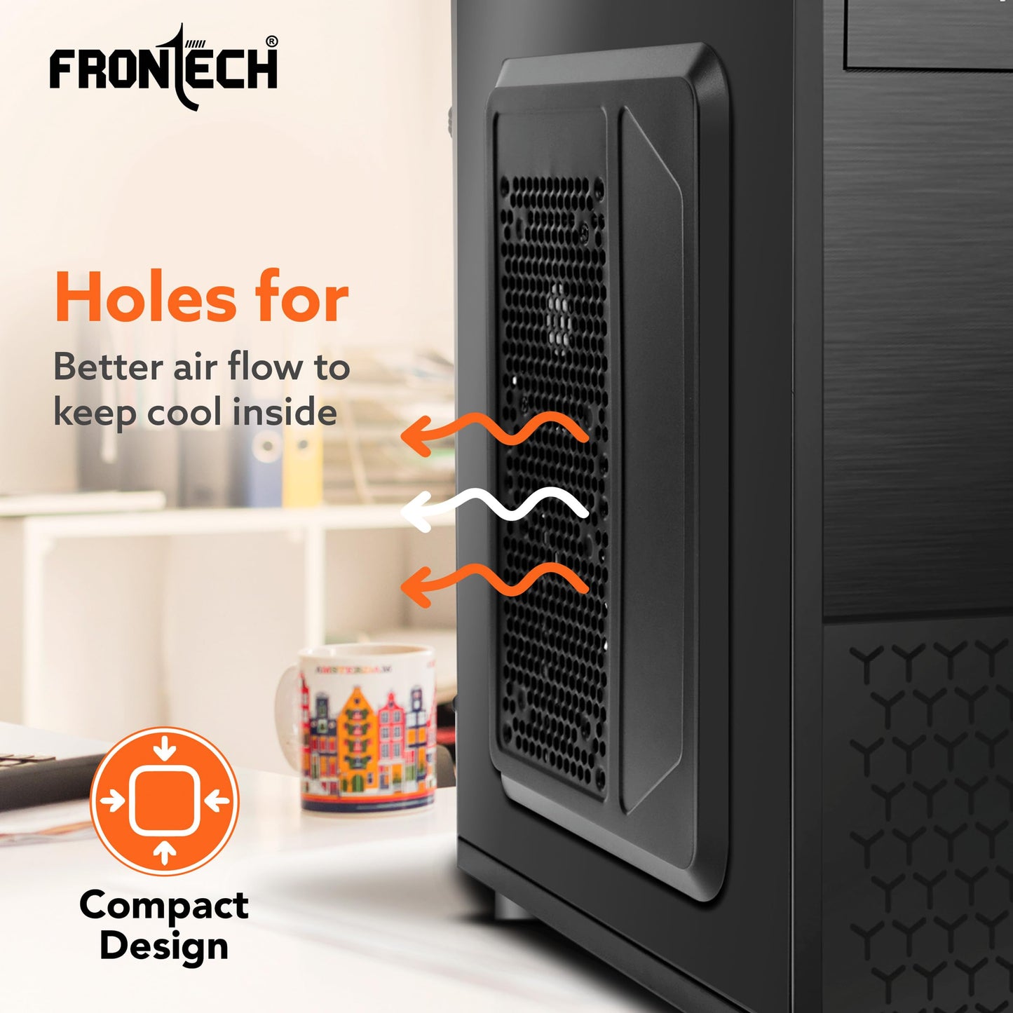 FRONTECH FLINT Silver Series Cabinet/Computer Case with HD Audio | ATX/Mini ATX Compatible | 2 Front USB - 2.0 | Ideal for Home/Office/Gaming (FT-4277, Black)