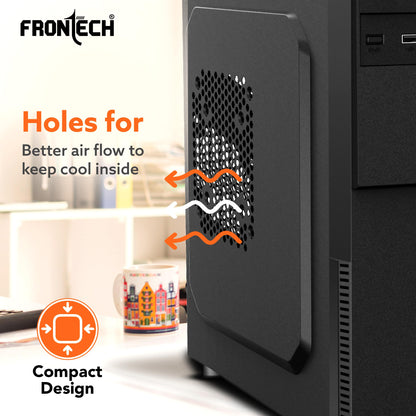 FRONTECH FLINT Silver Series Cabinet/Computer Case with HD Audio | ATX/Mini ATX Compatible | 2 Front USB - 2.0 | Ideal for Home/Office/Gaming (FT-4277, Black)