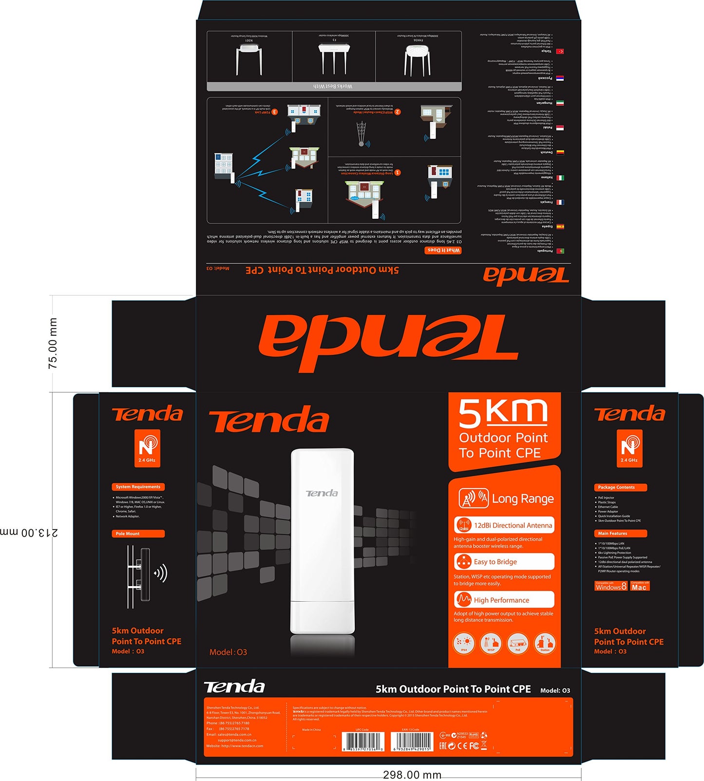 Tenda O3 2.4GHz N150 Long Range Smart Manage Outdoor CPE